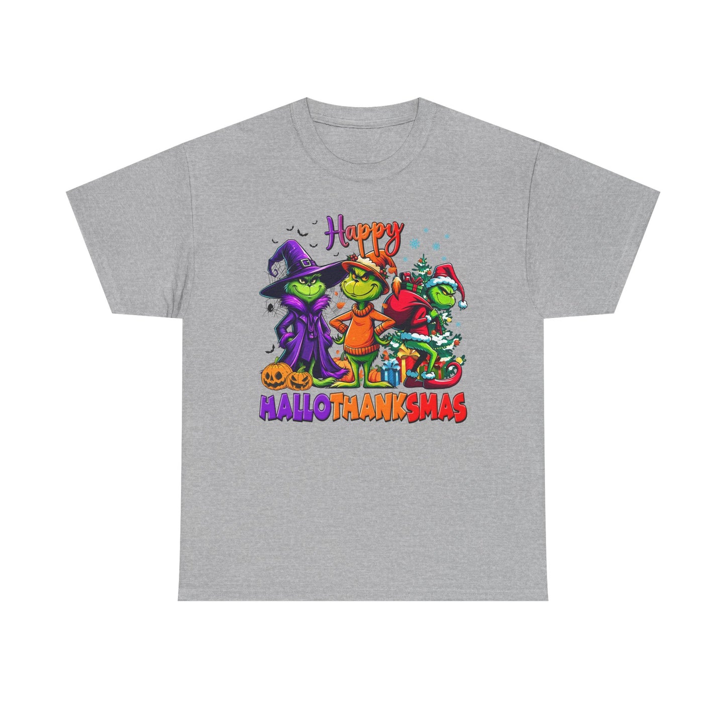 Festive Unisex Heavy Cotton Tee with Halloween & Christmas Designs