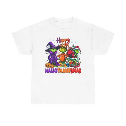 Festive Unisex Heavy Cotton Tee with Halloween & Christmas Designs